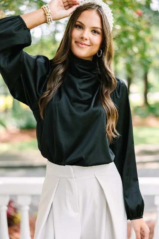 Embrace The Joy Black Satin Blouse