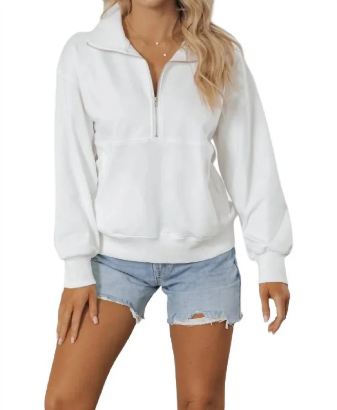 Half Zip Pullover Sweatshirt In White