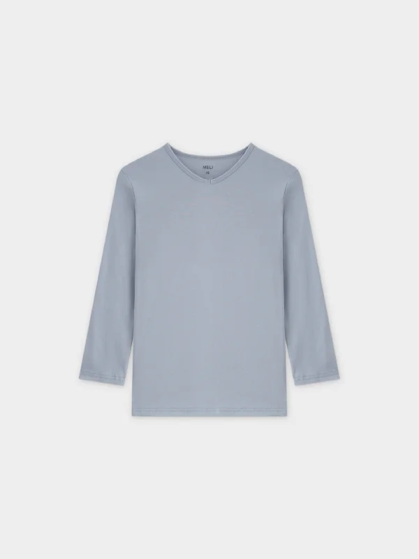 BASIC HIGH V TEE 3Q-LIGHT BLUE