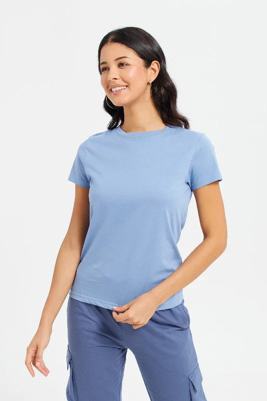 Women Blue Basic T-Shirt