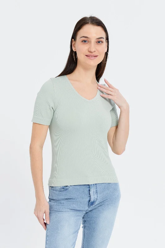 Women Mint Ribbed Top