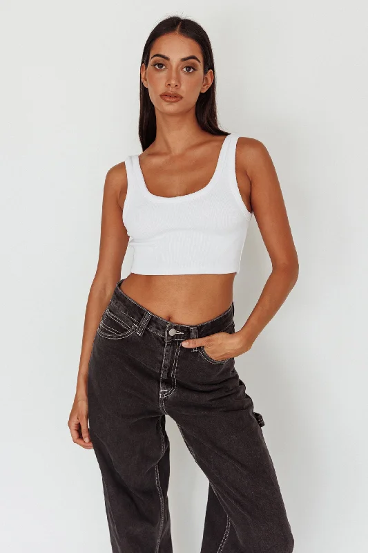 Drifting Ribbed Crop Top White