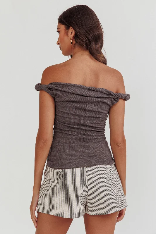 Teri Rolled Off-Shoulder Top Charcoal