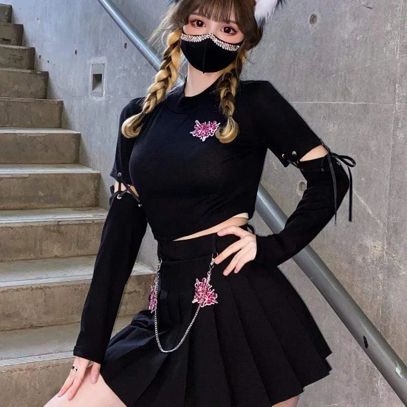 Women's Kawaii Floral Long Sleeved Tees with Detachable Sleeves