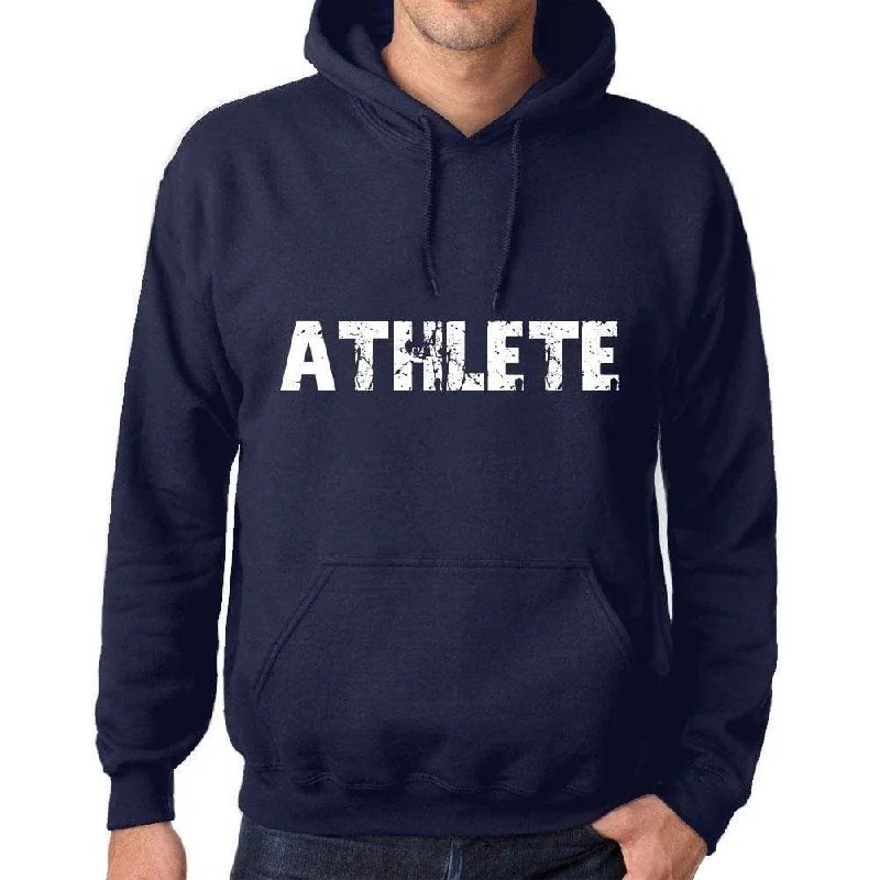 Unisex Printed Graphic Cotton Hoodie Popular Words ATHLETE French Navy