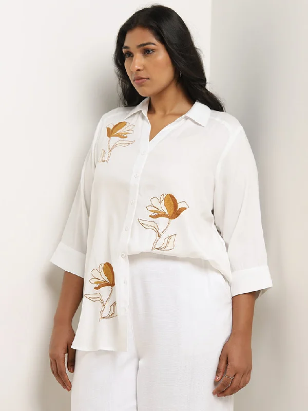 Gia White Floral Embroidered Shirt