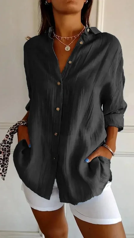 Fashionable Lapel Long Sleeve Shirt Top Women's Single-breasted Pleated Shirt Women Tops