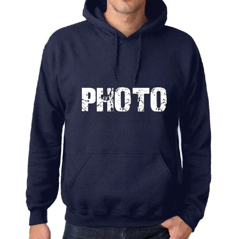 Unisex Printed Graphic Cotton Hoodie Popular Words PHOTO French Navy